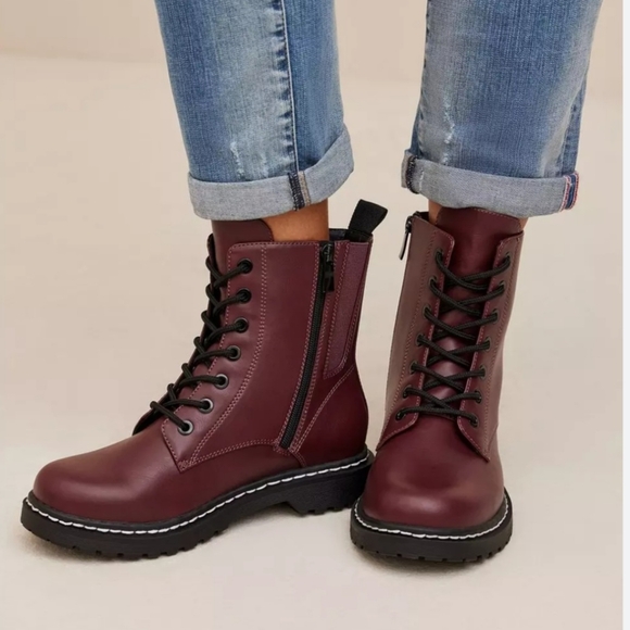 Torrid Combat Boots in Maroon Wide Width - Picture 2 of 15
